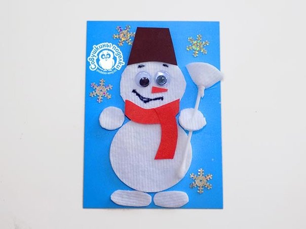 Снеговик из ватных дисков