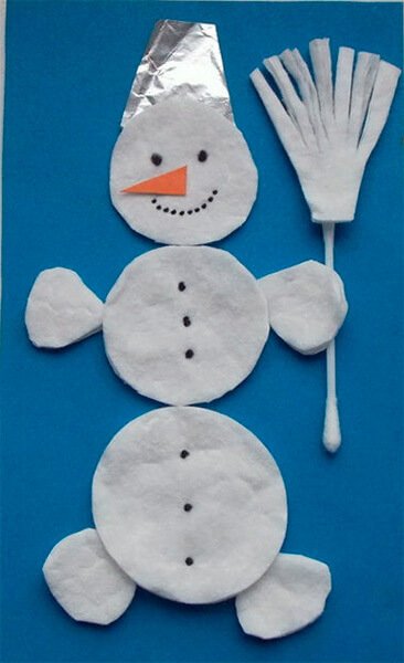 Поделка Снеговик из ватных дисков