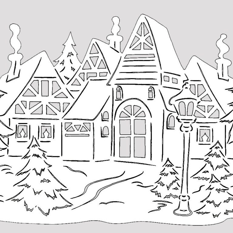 Вытынанки на окна новый год домики