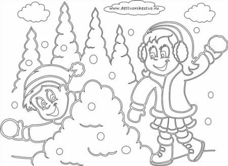 Игра в снежки раскраска