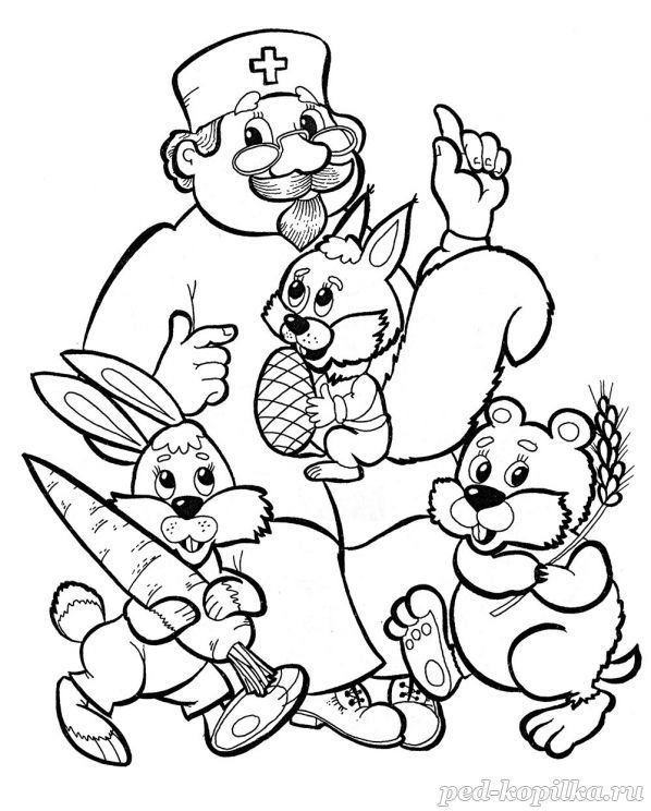 Раскраски к сказке Чуковского доктор Айболит
