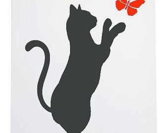 Трафарет кошка с бабочкой