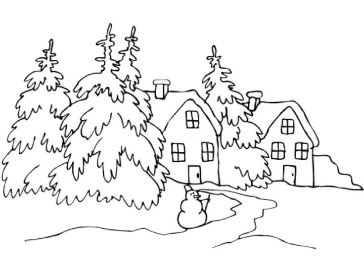 Зимний пейзаж карандашом