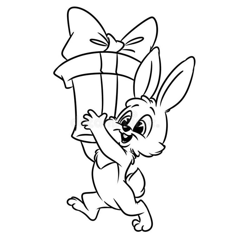 Раскраска новогодний заяц с подарком