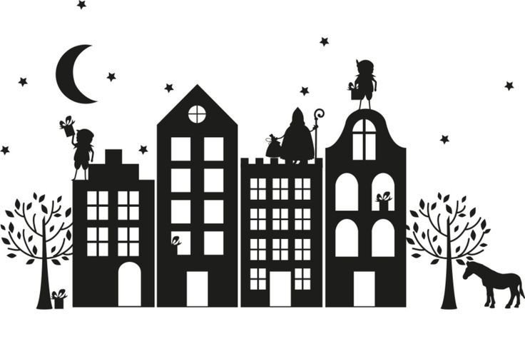 Силуэты домов на стене