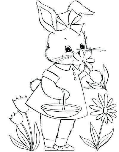 Зайчик с цветами раскраска