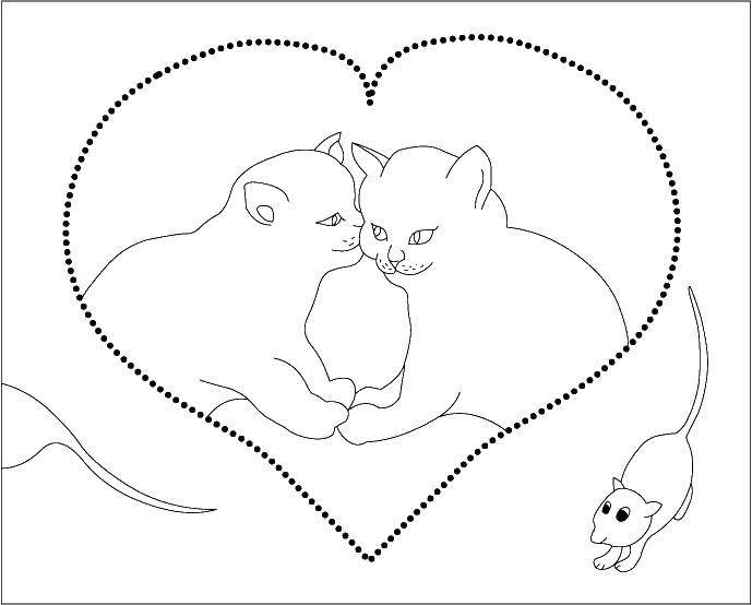 Раскраска котик с сердечком