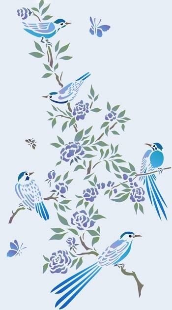 Трафареты цветы и птицы