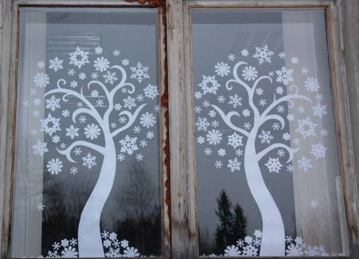 Зимние деревья на окна