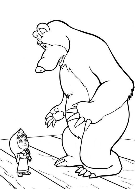 Раскраска Маша и медведь для малышей печать