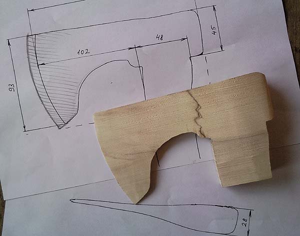 Чертеж топорища для таежного топора