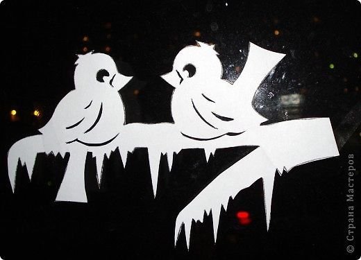 Украшение на окно на новый год птицы