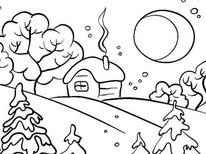 Зимняя природа раскраска для детей
