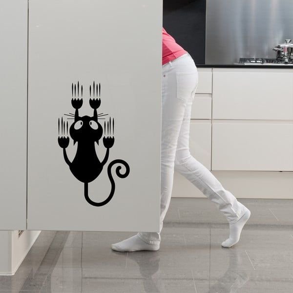 Наклейка на холодильник кот застрявший