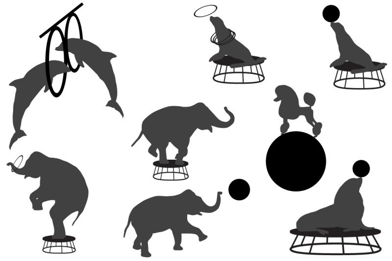 Силуэты цирковых животных