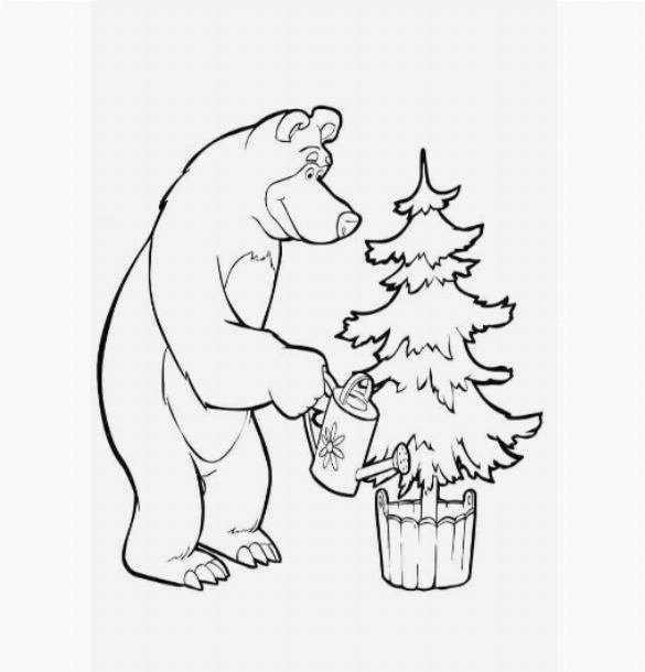 Новогодний медведь раскраска